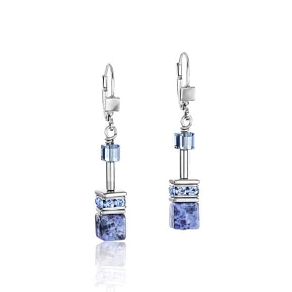 Cœur de Lion. Boucles d'Oreilles GeoCube® Sodalite et Hématite Bleu