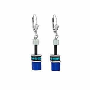 Cœur de Lion. Boucles d'Oreilles GeoCube® Bleu & Vert
