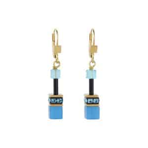 Cœur de Lion. Boucles d'Oreilles GeoCube® Bleu & Or
