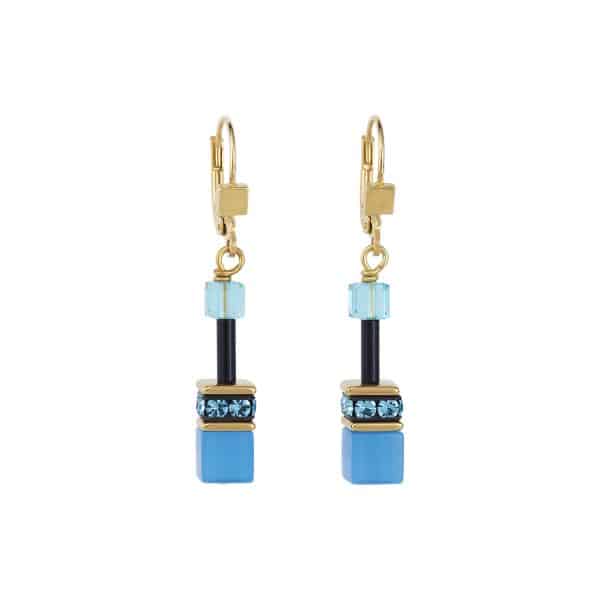 Cœur de Lion. Boucles d'Oreilles GeoCube® Bleu & Or