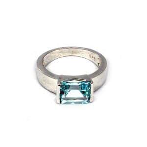 Sylvie Delafontaine. Bague Art Déco Topaze Bleue & Argent