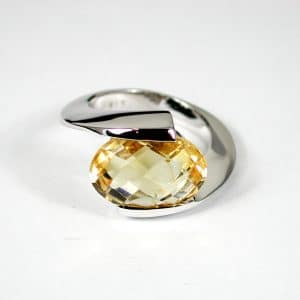 Sylvie Delafontaine. Bague Ellipse Citrine & Argent