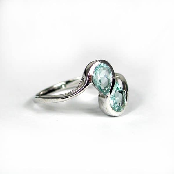 Sylvie Delafontaine. Bague Toi& Moi Topaze Bleue & Argent – Image 2