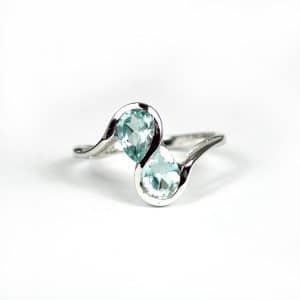 Sylvie Delafontaine. Bague Toi& Moi Topaze Bleue & Argent