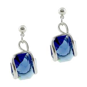 Andrea Marazzini. Boucles d'Oreilles Octagon Bleu Saphir & Argent