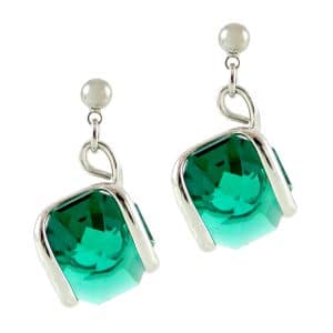 Andrea Marazzini. Boucles d'Oreilles Octagon Vert Emeraude & Argent