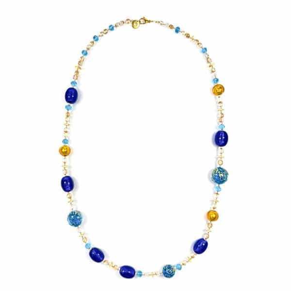 Antica Murrina. Collier Long Virna Bleu & Or