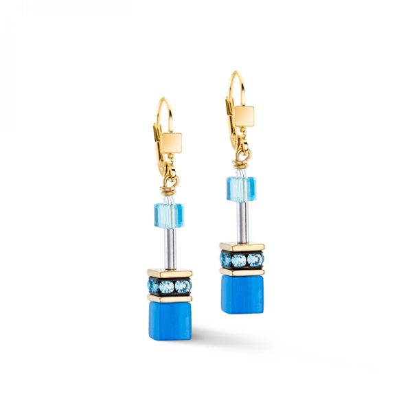 Cœur de Lion. Boucles d'Oreilles GeoCube® Iconic Mono Turquoise & Or