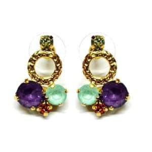 Crézus. Boucles d'Oreilles Cristal Améthyste Menthe & Or