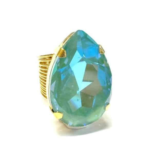 Crézus. Bague Cristal Coral Silky Sage & Or