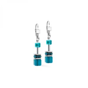 Cœur de Lion. Boucles d'Oreilles GeoCube® Iconic Teal Argent
